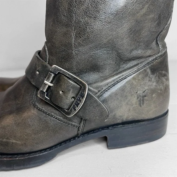 Frye Veronica Short Burnished Antique Gray Slouch Engineer Moto Boots - Picture 5 of 16